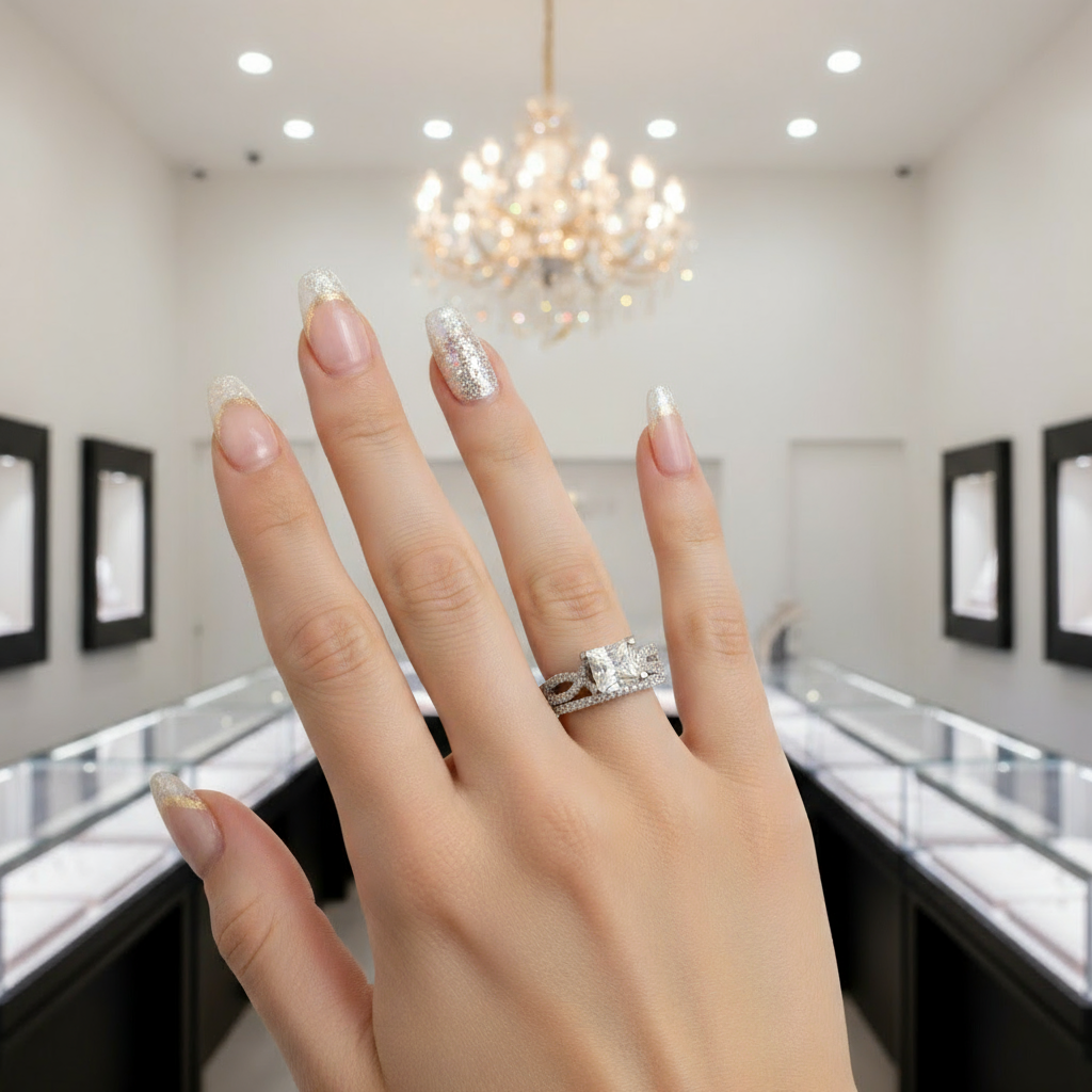 14K White Gold Twist Band 1ct Princess Cut Diamond Ring-Black Diamonds New York