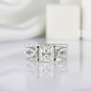 14K White Gold Twist Band 1ct Princess Cut Diamond Ring-Black Diamonds New York