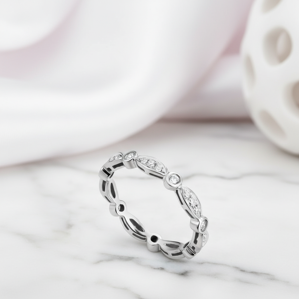 14k White Gold Vintage Ring 0.3ct Natural Diamond Option-Black Diamonds New York