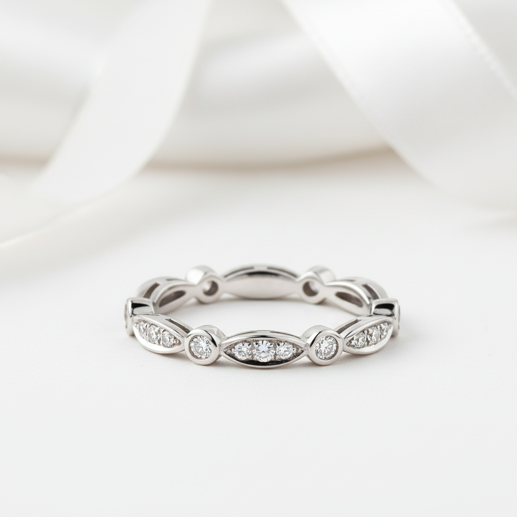 14k White Gold Vintage Ring 0.3ct Natural Diamond Option-Black Diamonds New York