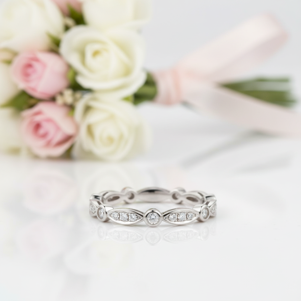 14k White Gold Vintage Ring 0.3ct Natural Diamond Option-Black Diamonds New York
