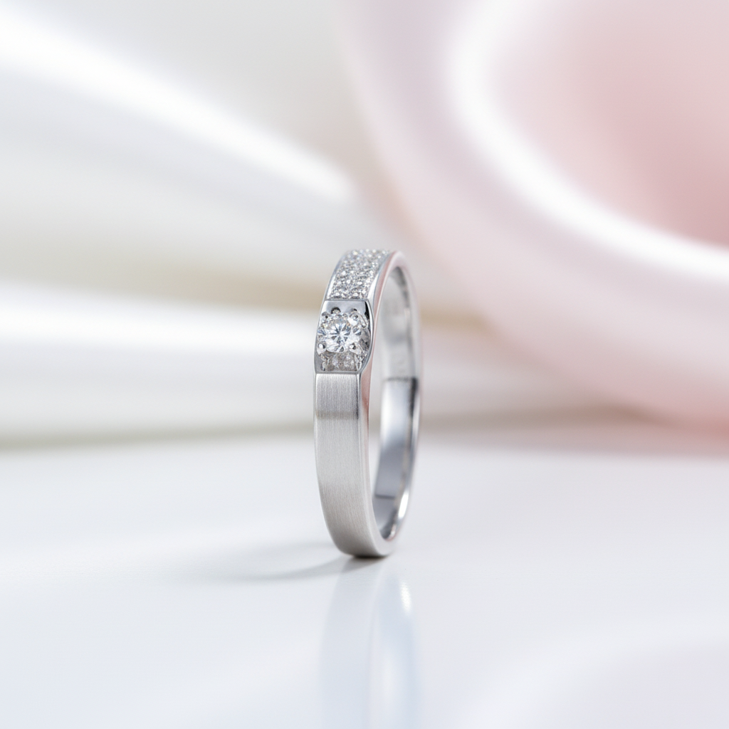 14k White Gold Wedding Band Diamond Option-Black Diamonds New York