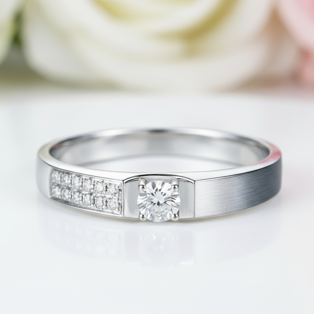 14k White Gold Wedding Band Natural Diamond-Black Diamonds New York