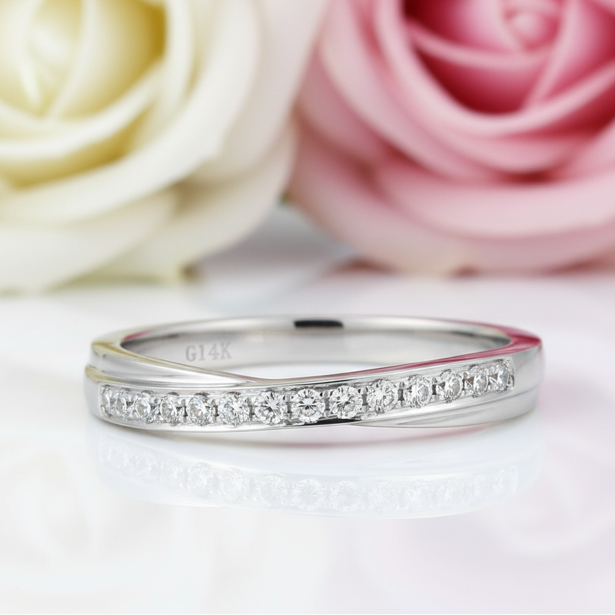 14k White Gold Wedding Band 0.14ct Natural Diamonds-Black Diamonds New York