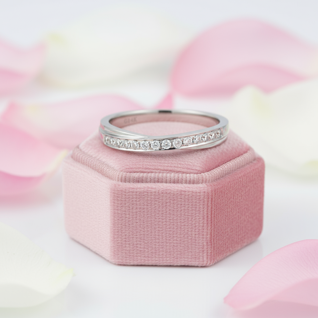 14k White Gold Wedding Band 0.14ct Natural Diamonds-Black Diamonds New York