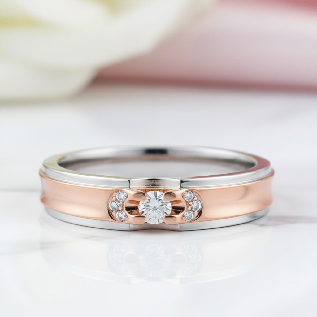 14k White & Rose Gold 2 Tone Wedding Band Diamond Option-Black Diamonds New York
