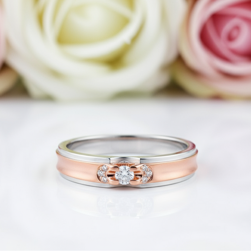 14k White & Rose Gold 2 Tone Wedding Band Diamond-Black Diamonds New York