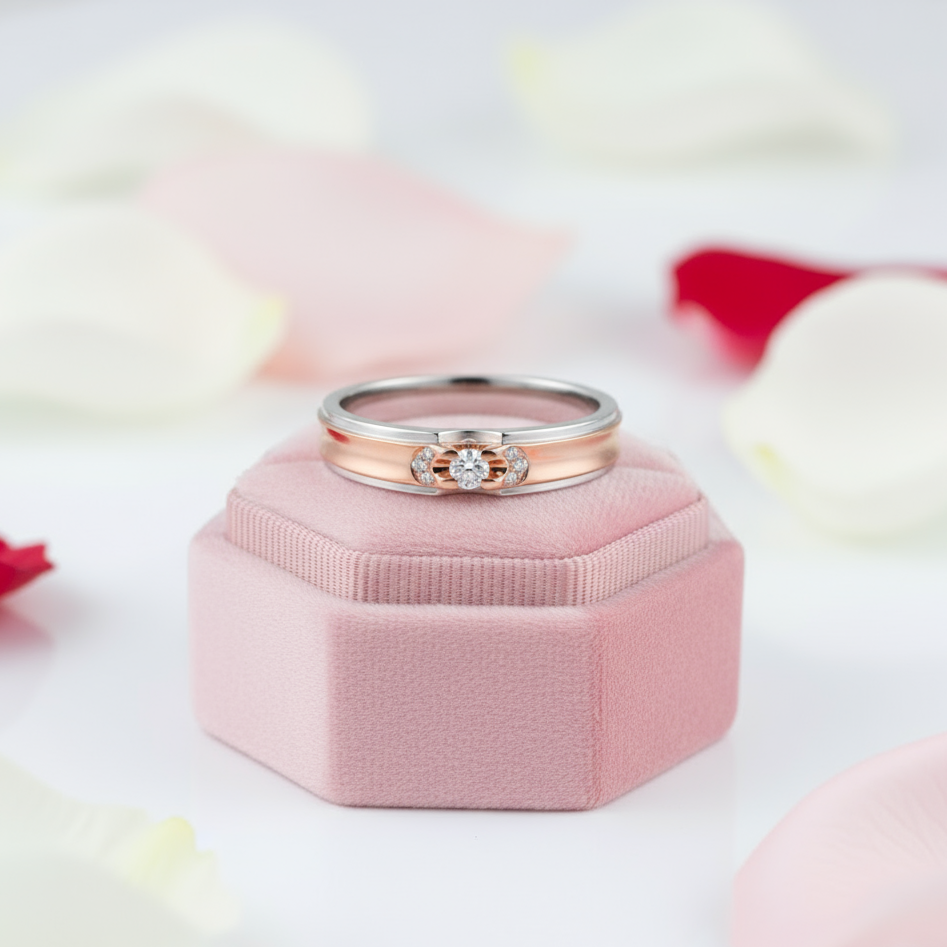 14k White & Rose Gold 2 Tone Wedding Band Diamond-Black Diamonds New York