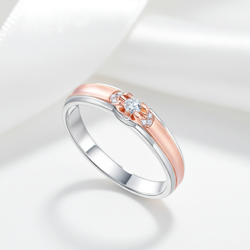 14k White & Rose Gold 2 Tone Wedding Band Diamond Option-Black Diamonds New York