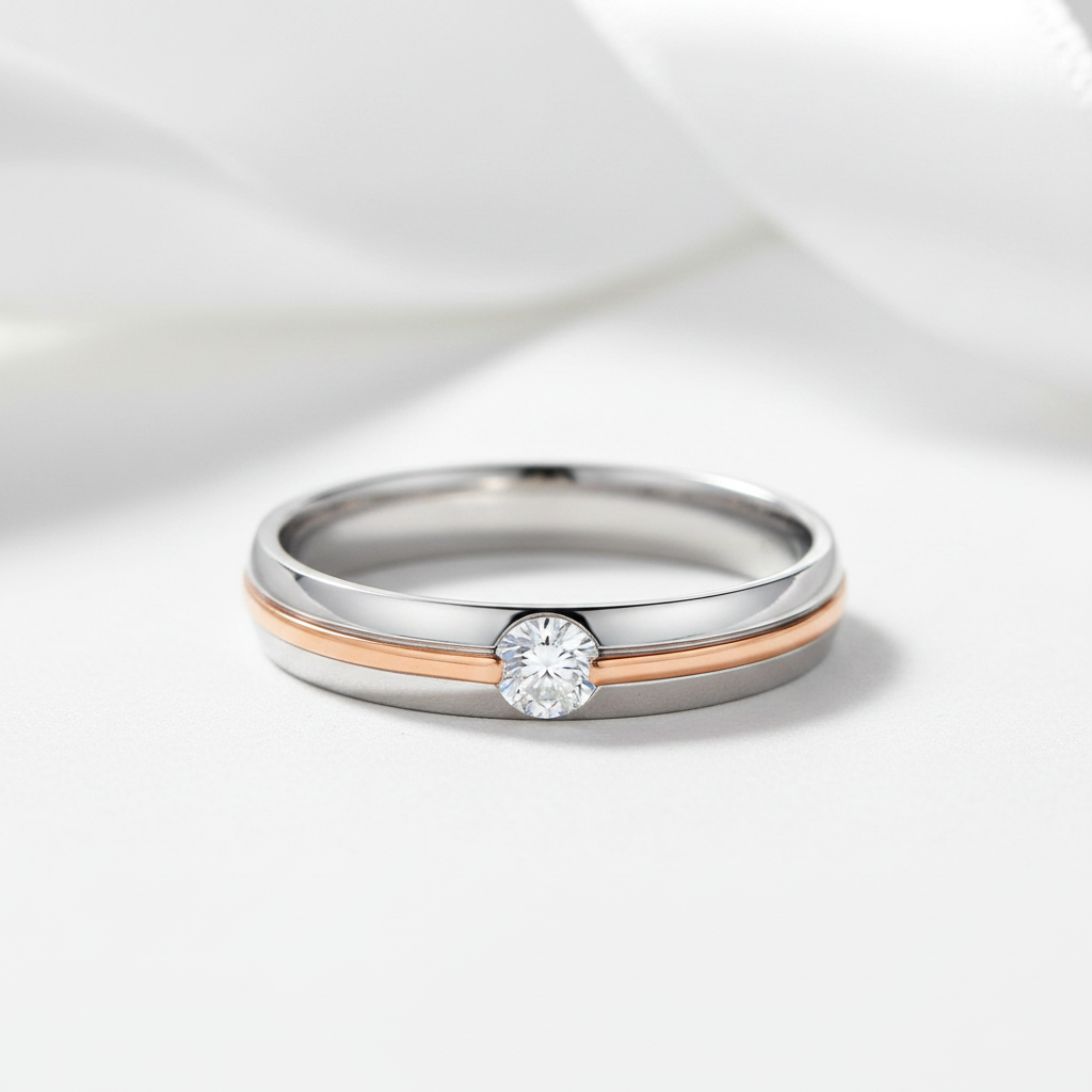 14k White, Rose Gold Wedding Band Natural Diamond-Black Diamonds New York