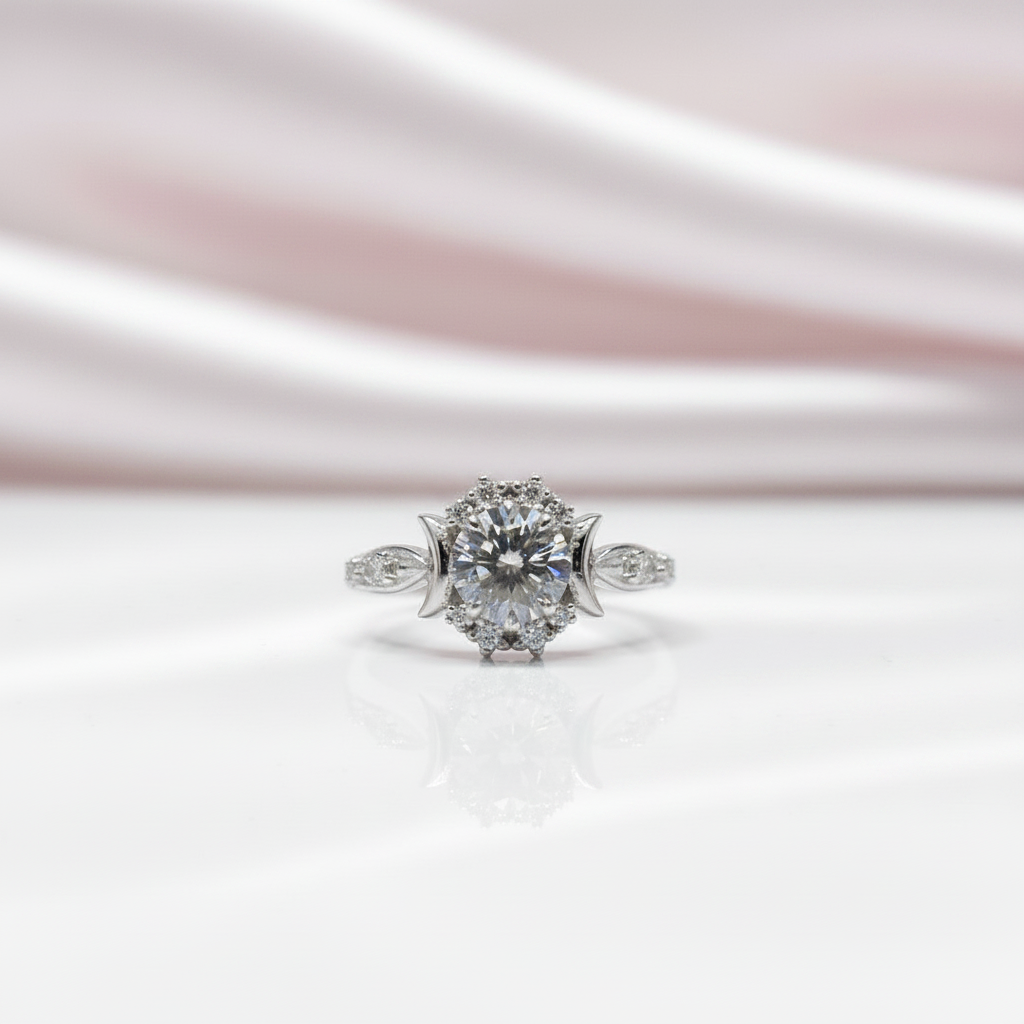 14k White Round 1.0 Ct Grey Diamond Option 6 Claws Engagement Ring-Black Diamonds New York