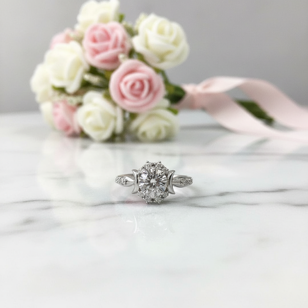 14k White Round 1.0 Ct Grey Diamond Option 6 Claws Engagement Ring-Black Diamonds New York