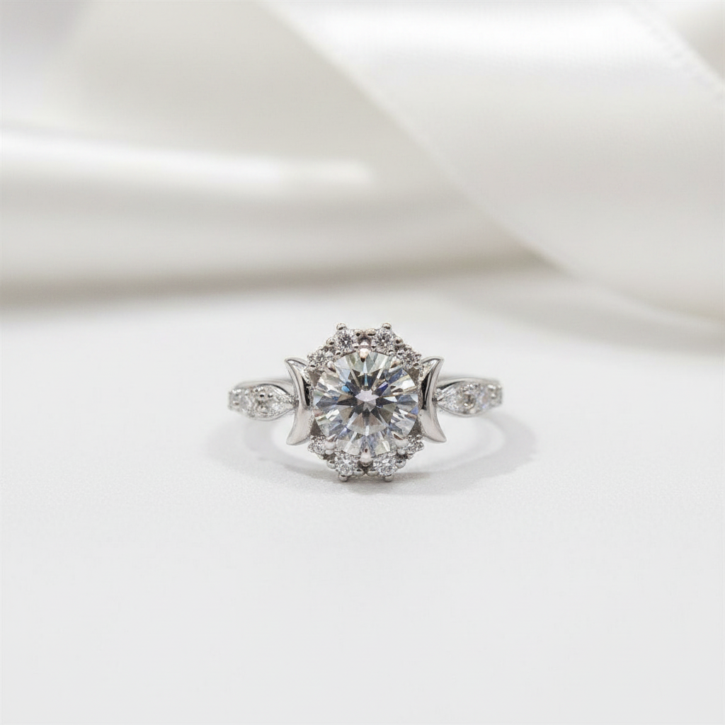 14k White Round 1.0 Ct Grey Diamond Option 6 Claws Engagement Ring-Black Diamonds New York