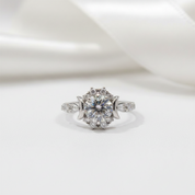 14k White Round 1.0 Ct Grey Diamond Option 6 Claws Engagement Ring-Black Diamonds New York