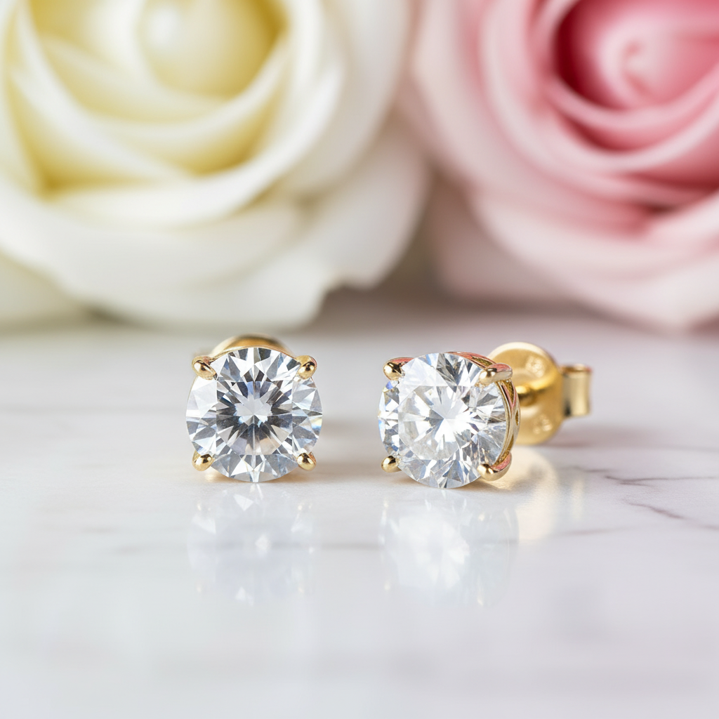 14k Yellow Gold 0.8 Ct Sparkling Diamond Stud Earrings-Black Diamonds New York