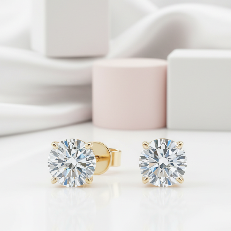 14k Yellow Gold 0.8 Ct Sparkling Diamond Stud Earrings-Black Diamonds New York