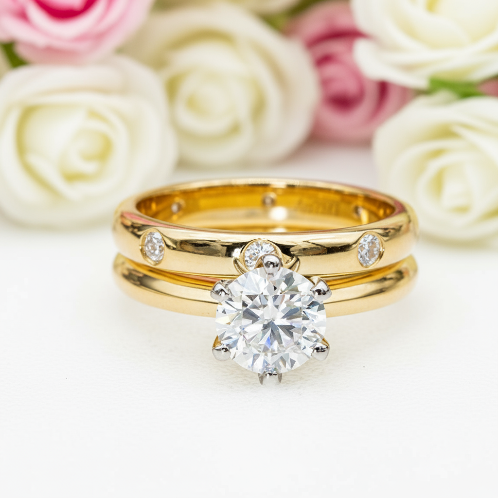 14k Yellow Gold 1.0 Ct Round Diamond Ring Set-Black Diamonds New York