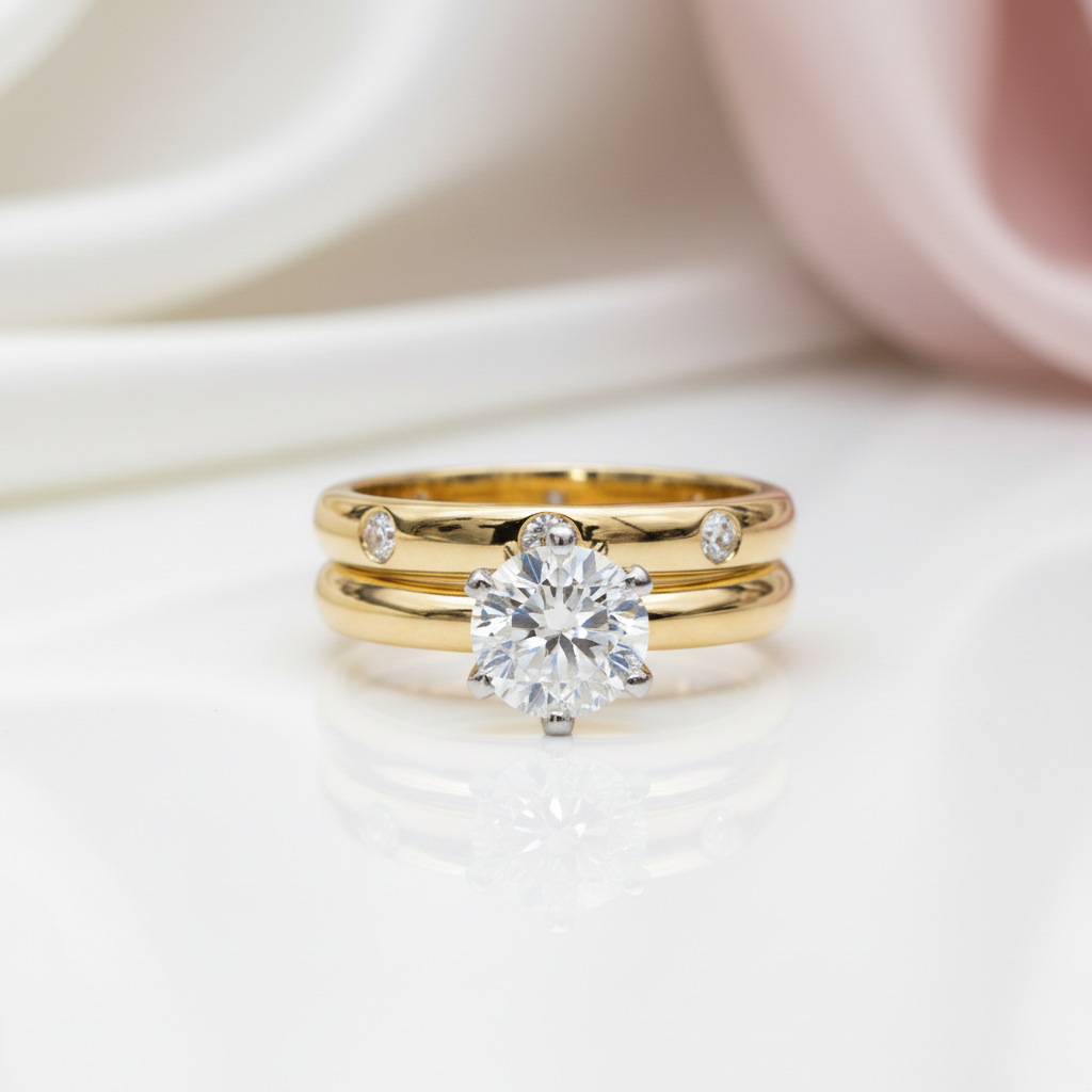 14k Yellow Gold 1.0 Ct Round Diamond Option Ring Set-Black Diamonds New York