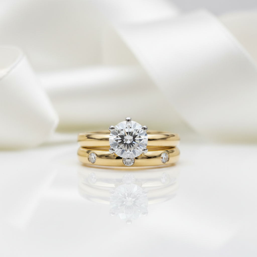 14k Yellow Gold 1.0 Ct Round Diamond Option Ring Set-Black Diamonds New York