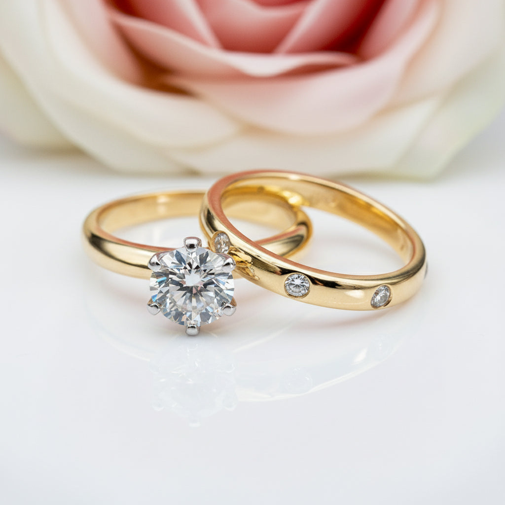 14k Yellow Gold 1.0 Ct Round Diamond Ring Set-Black Diamonds New York