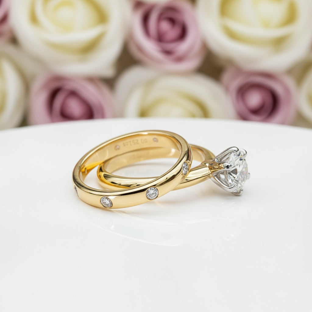 14k Yellow Gold 1.0 Ct Round Diamond Ring Set-Black Diamonds New York