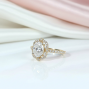 14K Yellow Gold 1.5ct Oval Cut Flower Halo Engagement Ring-Black Diamonds New York