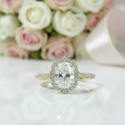 14K Yellow Gold 1.5ct Oval Cut Flower Halo Engagement Ring-Black Diamonds New York