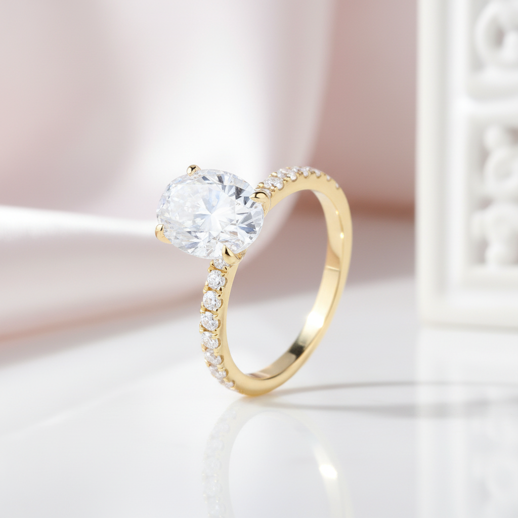 14k Yellow Gold 1.5ct Oval Cut Diamond Option Engagement Ring-Black Diamonds New York