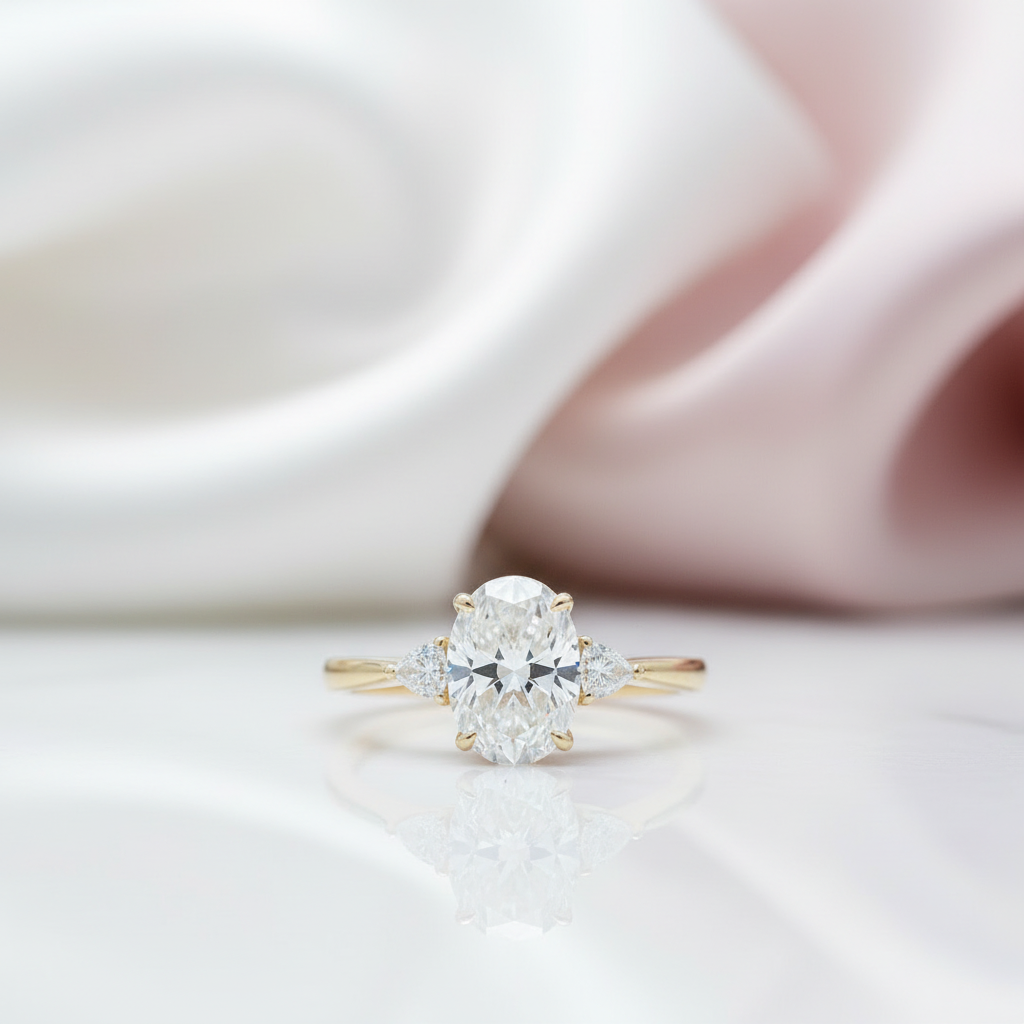 14k Yellow Gold 1ct Oval Cut Diamond Three Stone Engagement Ring-Black Diamonds New York