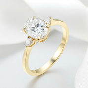 14k Yellow Gold 1ct Oval Cut Diamond Three Stone Engagement Ring-Black Diamonds New York