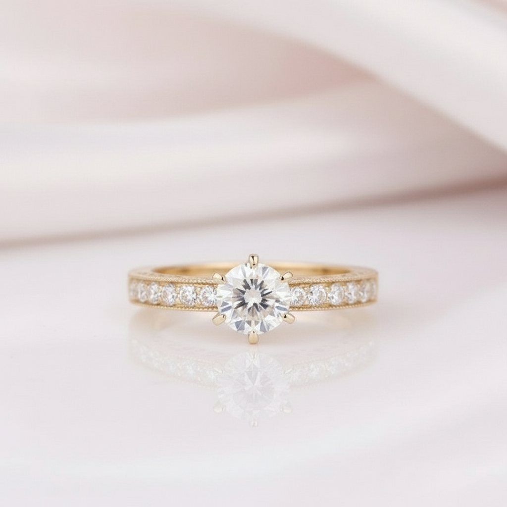 14k Yellow Gold 1ct Diamond Option Filigree Option Engagement Ring-Black Diamonds New York