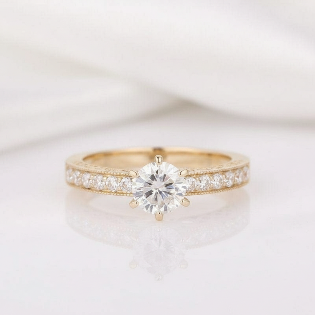 14k Yellow Gold 1ct Diamond Filigree Style Engagement Ring-Black Diamonds New York