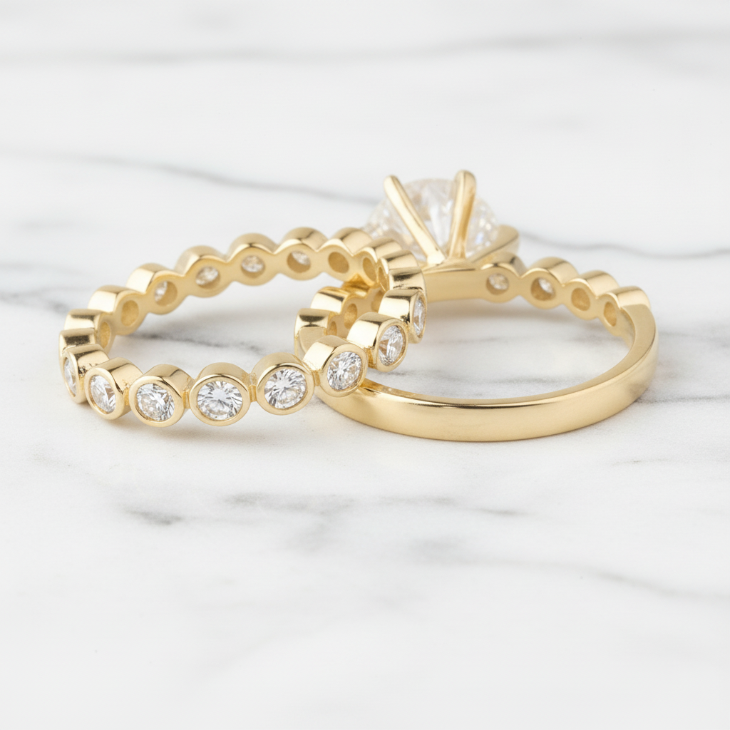 14k Yellow Gold 2.0 Ct Round Cut Diamond Option Engagement Ring Set-Black Diamonds New York