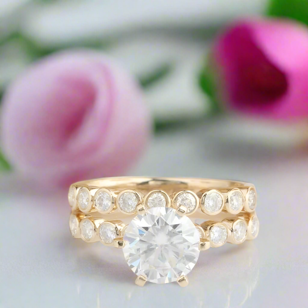 14K Yellow Gold 2.0 Ct Round Cut Diamond Engagement Ring Set-Black Diamonds New York