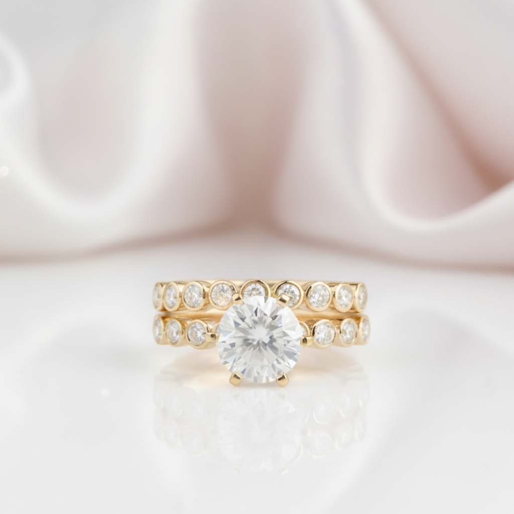 14k Yellow Gold 2.0 Ct Round Cut Diamond Option Engagement Ring Set-Black Diamonds New York