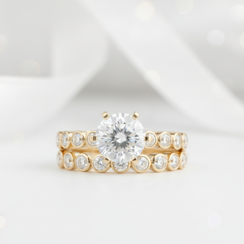 14k Yellow Gold 2.0 Ct Round Cut Diamond Option Engagement Ring Set-Black Diamonds New York