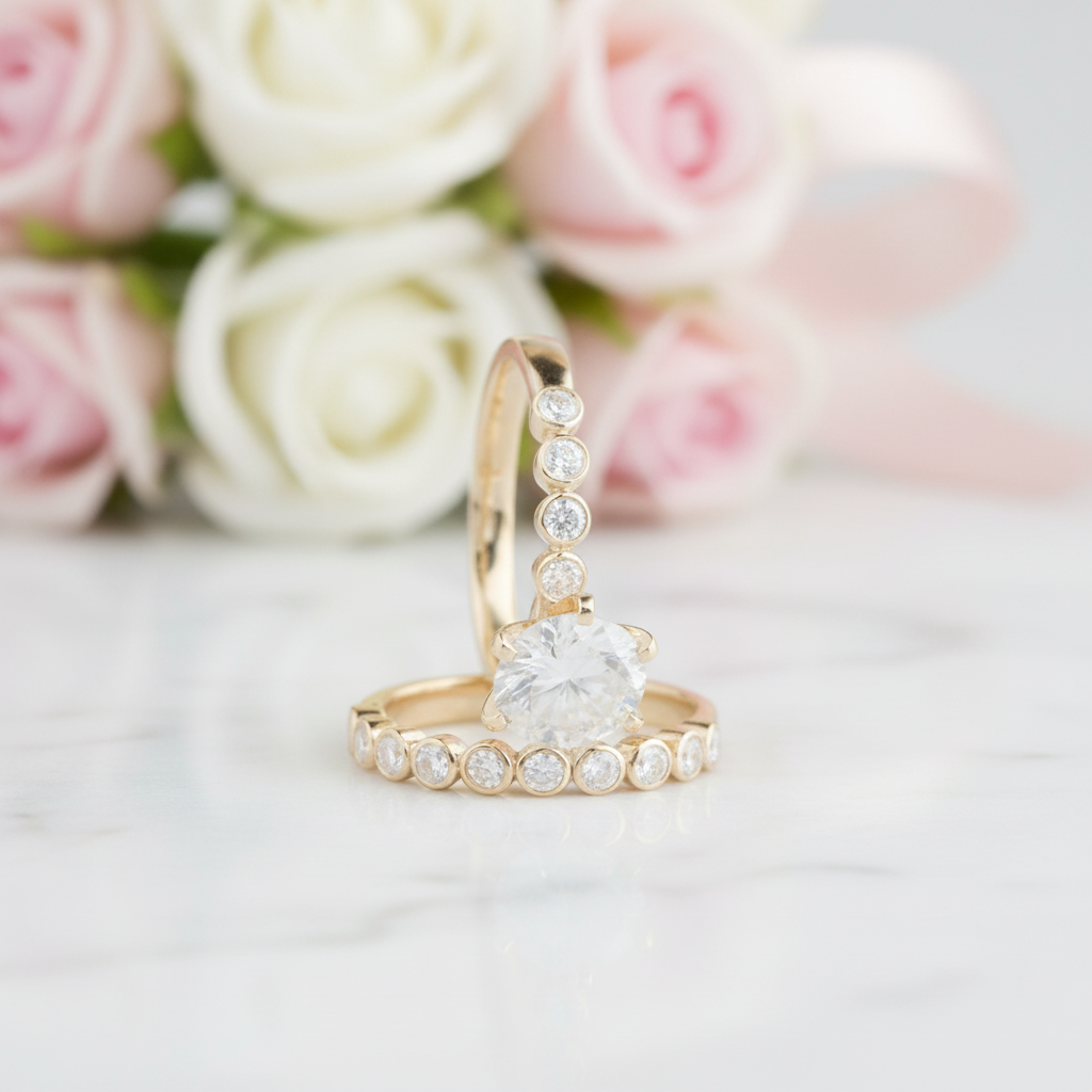 14k Yellow Gold 2.0 Ct Round Cut Diamond Option Engagement Ring Set-Black Diamonds New York