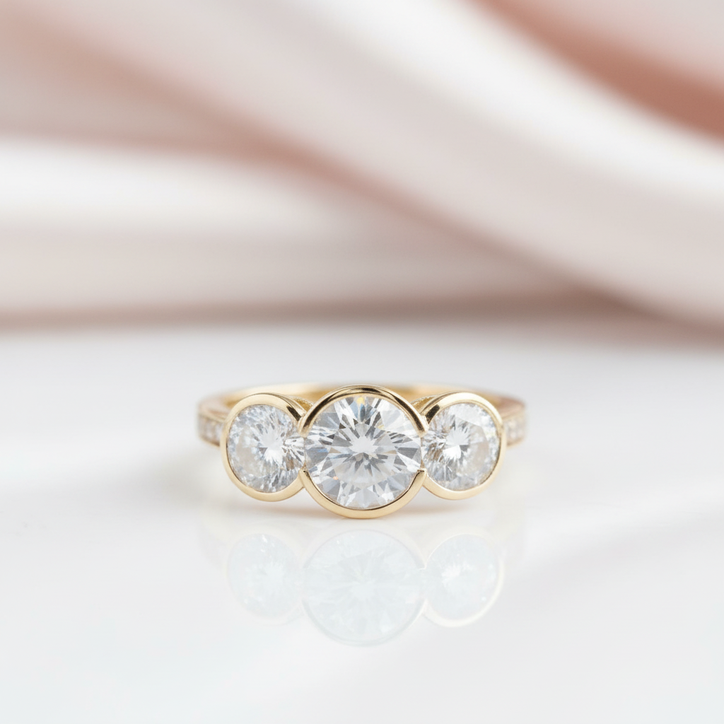 14k Yellow Gold 3.1 Ctw Round Diamond Option Three Stone Engagement Ring-Black Diamonds New York