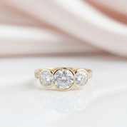 14k Yellow Gold 3.1 Ctw Round Diamond Three Stone Engagement Ring