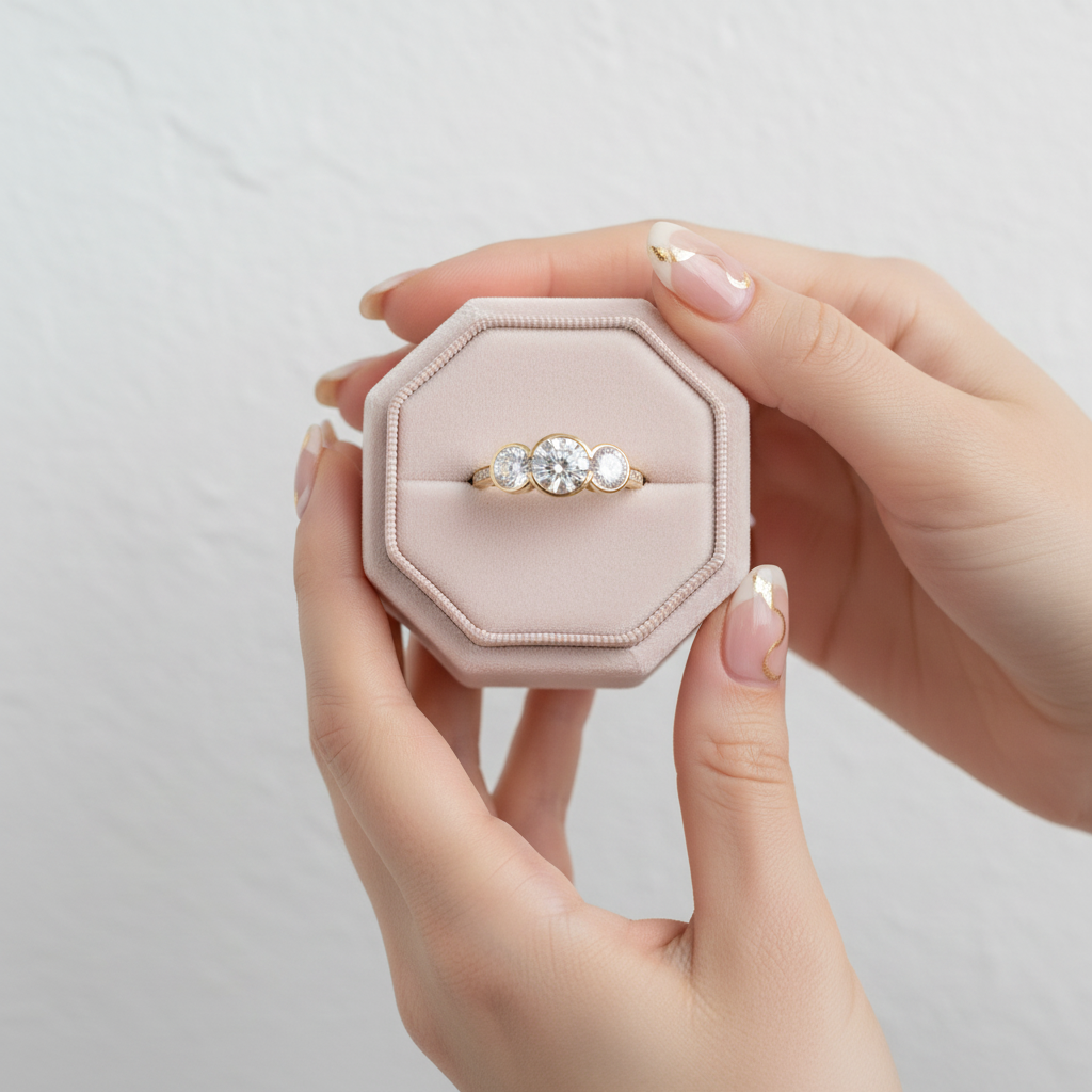 14k Yellow Gold 3.1 Ctw Round Diamond Three Stone Engagement Ring