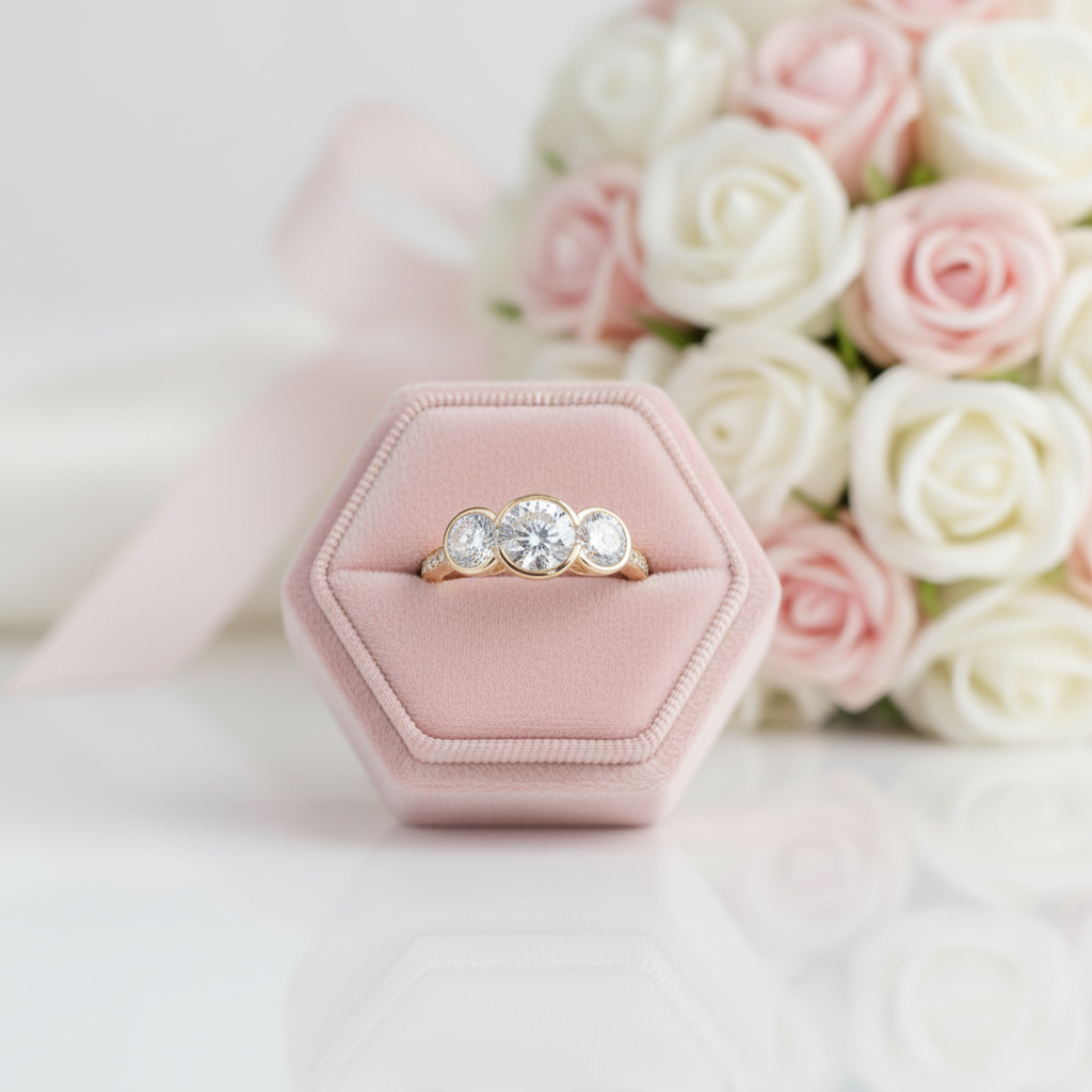 14k Yellow Gold 3.1 Ctw Round Diamond Option Three Stone Engagement Ring-Black Diamonds New York