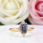 14k Yellow Gold Alexandrite Luxury Promise Ring-Black Diamonds New York
