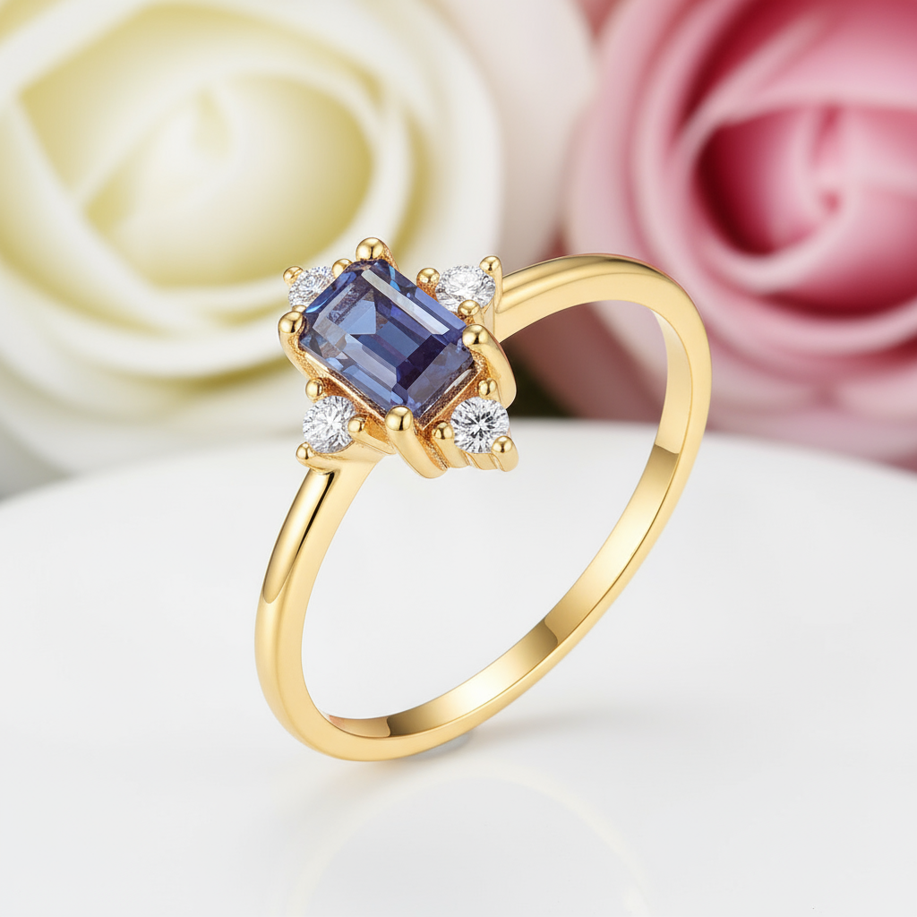 14k Yellow Gold Alexandrite Luxury Promise Ring-Black Diamonds New York