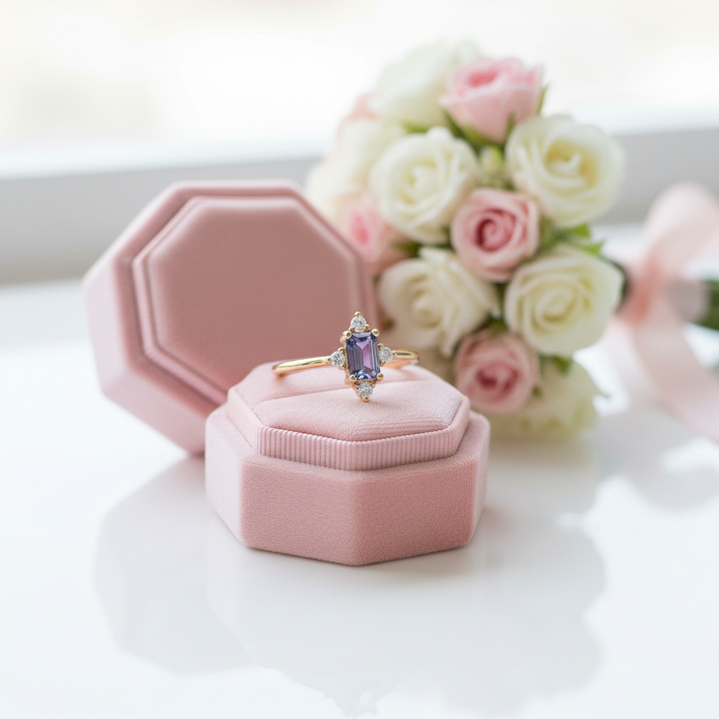 14k Yellow Gold Alexandrite Luxury Promise Ring-Black Diamonds New York