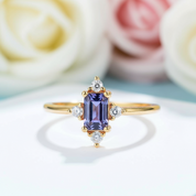 14k Yellow Gold Alexandrite Luxury Promise Ring-Black Diamonds New York