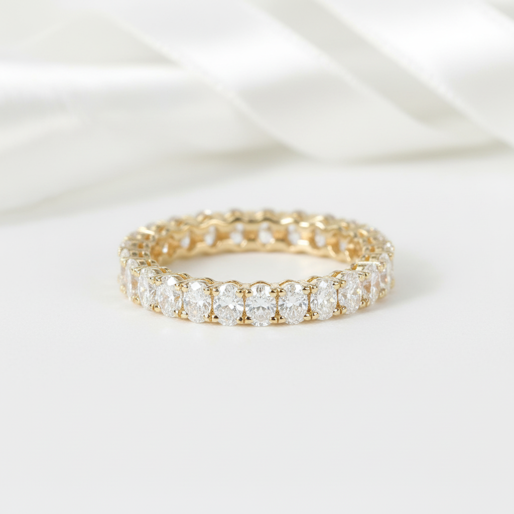 14k Yellow Gold Oval Cut Diamond Option Eternity Stackable Ring Band-Black Diamonds New York
