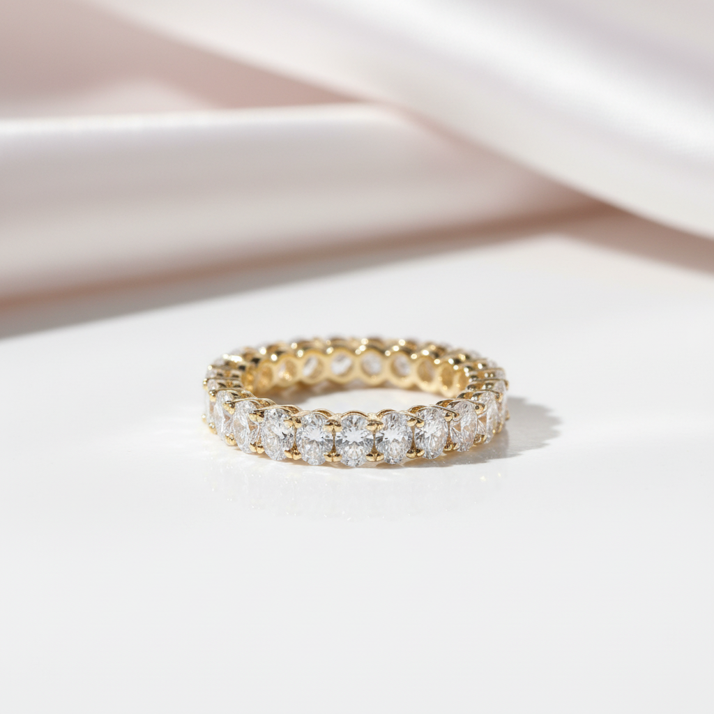 14k Yellow Gold Oval Cut Diamond Option Eternity Stackable Ring Band-Black Diamonds New York