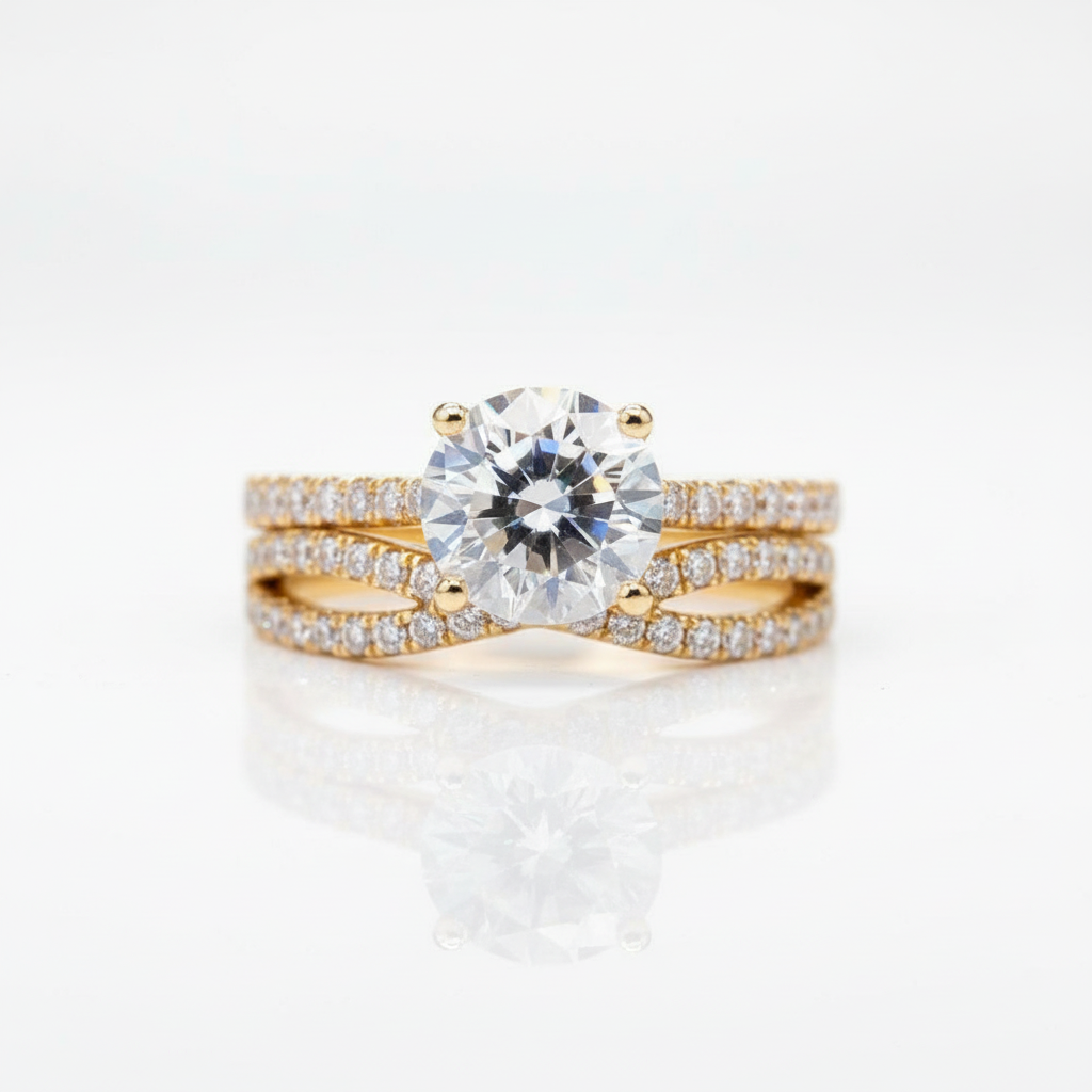 14K Yellow Gold Round Brilliant Cut Diamond Option Engagement Ring Set-Black Diamonds New York