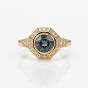 14k Yellow Gold Round Cut Alexandrite Filigree Engagement Ring-Black Diamonds New York