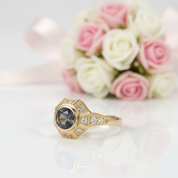 14k Yellow Gold Round Cut Alexandrite Filigree Engagement Ring-Black Diamonds New York